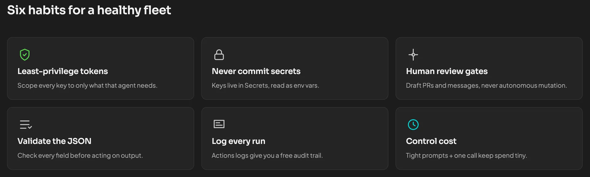 Six habits for a secure agent workflow